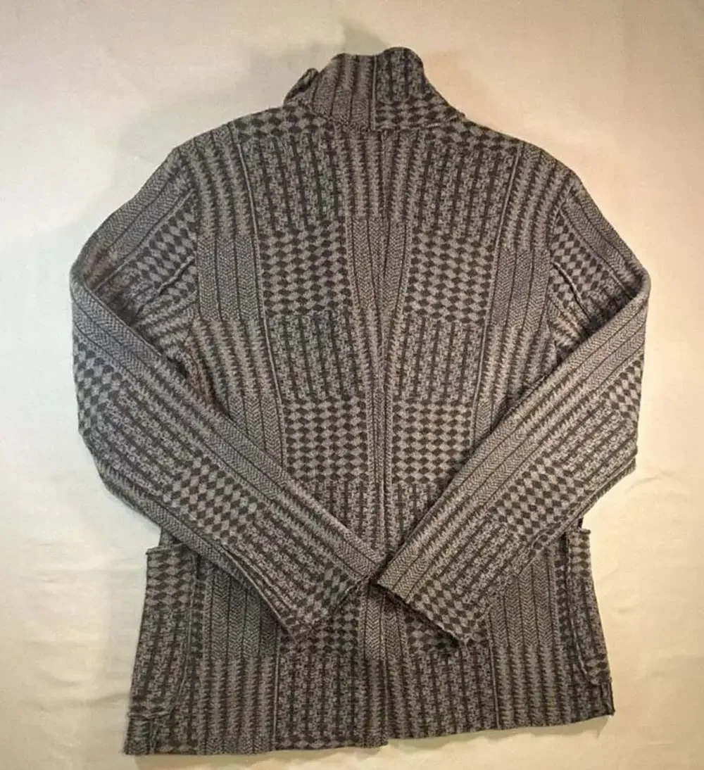 Playlife Shawl Collar Knit Blazer Size M Gray Pattern Wool Blend